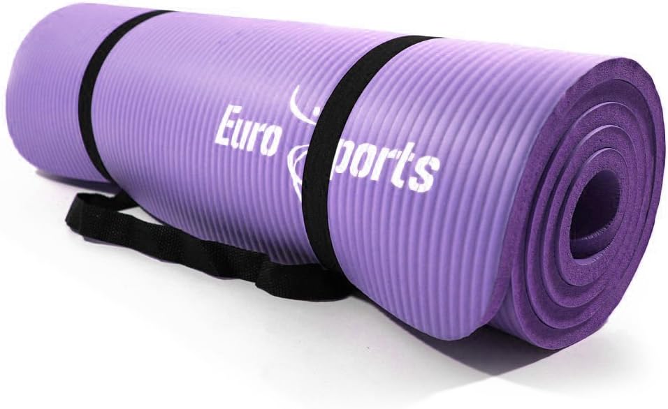 Eurosports 1/2-Inch Extra Thick 72-Inch Long NBR Eco Friendly Non Slip Yoga Mat with a Carrying Strap for Yoga, Pilates and Exercise (Purple)