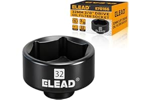 ELEAD 3/8'' Drive Oil Filter Socket Wrench, 32 mm Metric Oil Filter Wrenches, 6-Point Oil-Filter Removal Socket, Low Profile Design for Easy Removal, Chrome Vanadium Steel Oil-Change Tool