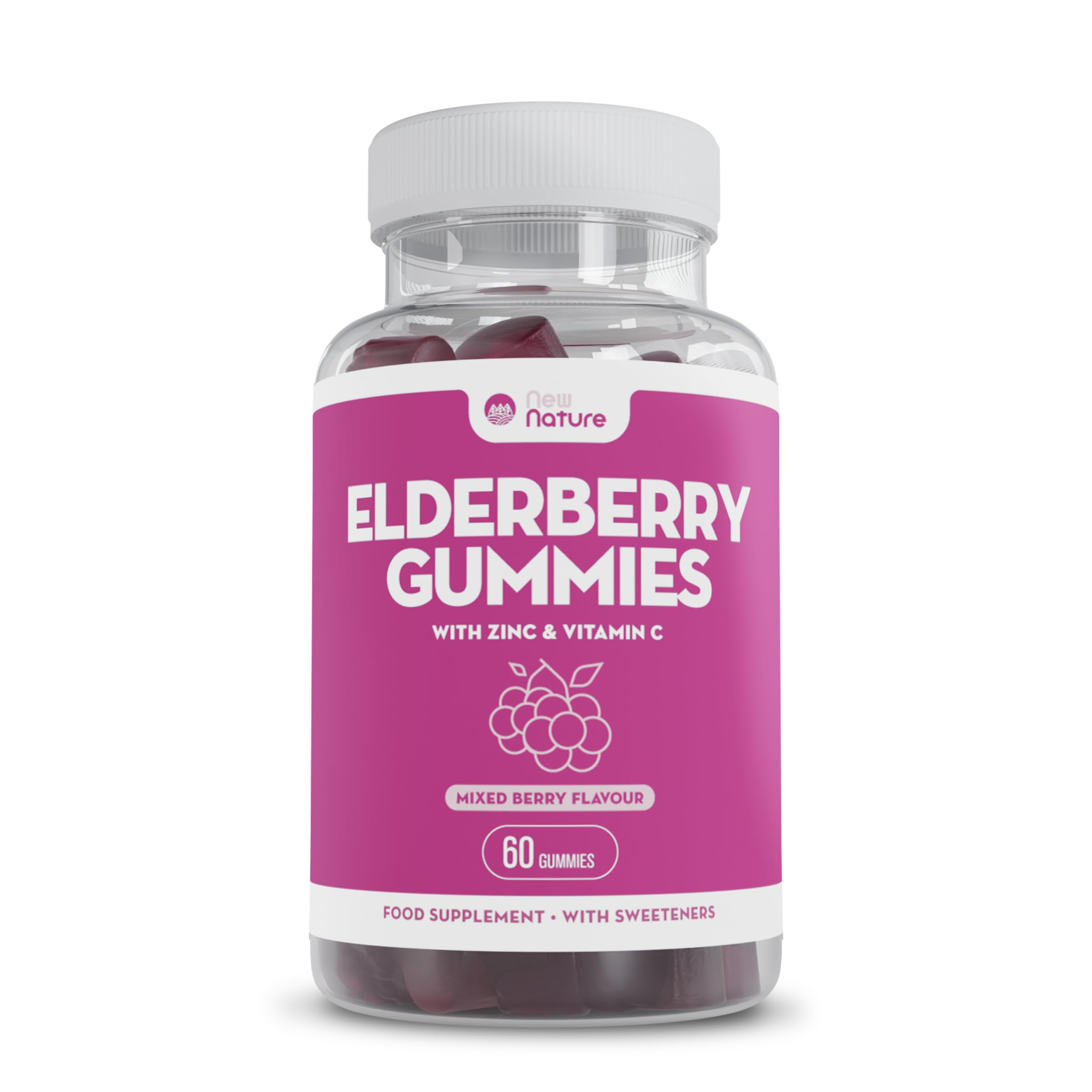 Elderberry Gummies with Zinc and Vitamin C - Suitable for Adults & Children - Zinc for Immune System - Sambucus Black Elderberry (60 Elderberry Gummies, 1 Pack)