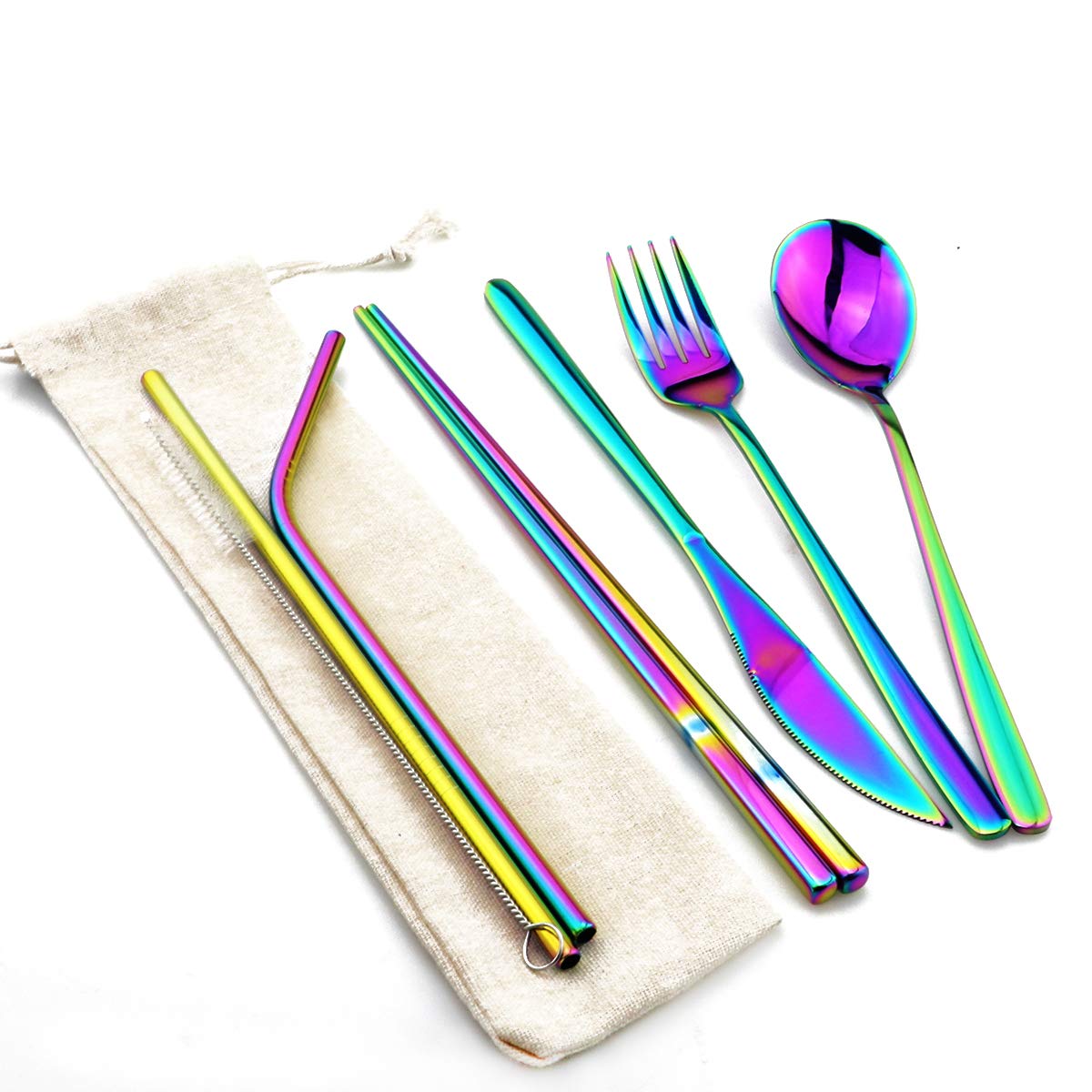 7pcs Stainless Steel Flatware Set Reusable Travel Utensils Set with