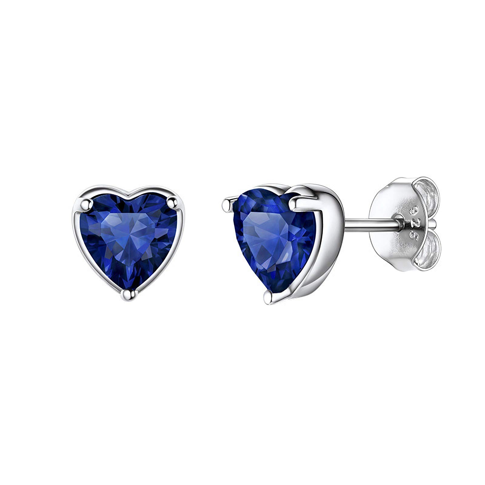Shuxin Silver Heart Stud Earrings for Women, Silver September Birthstone Stud Earrings for Girls, 7mm Small Sleeper Cartilage Studs for Wife Girlfriend