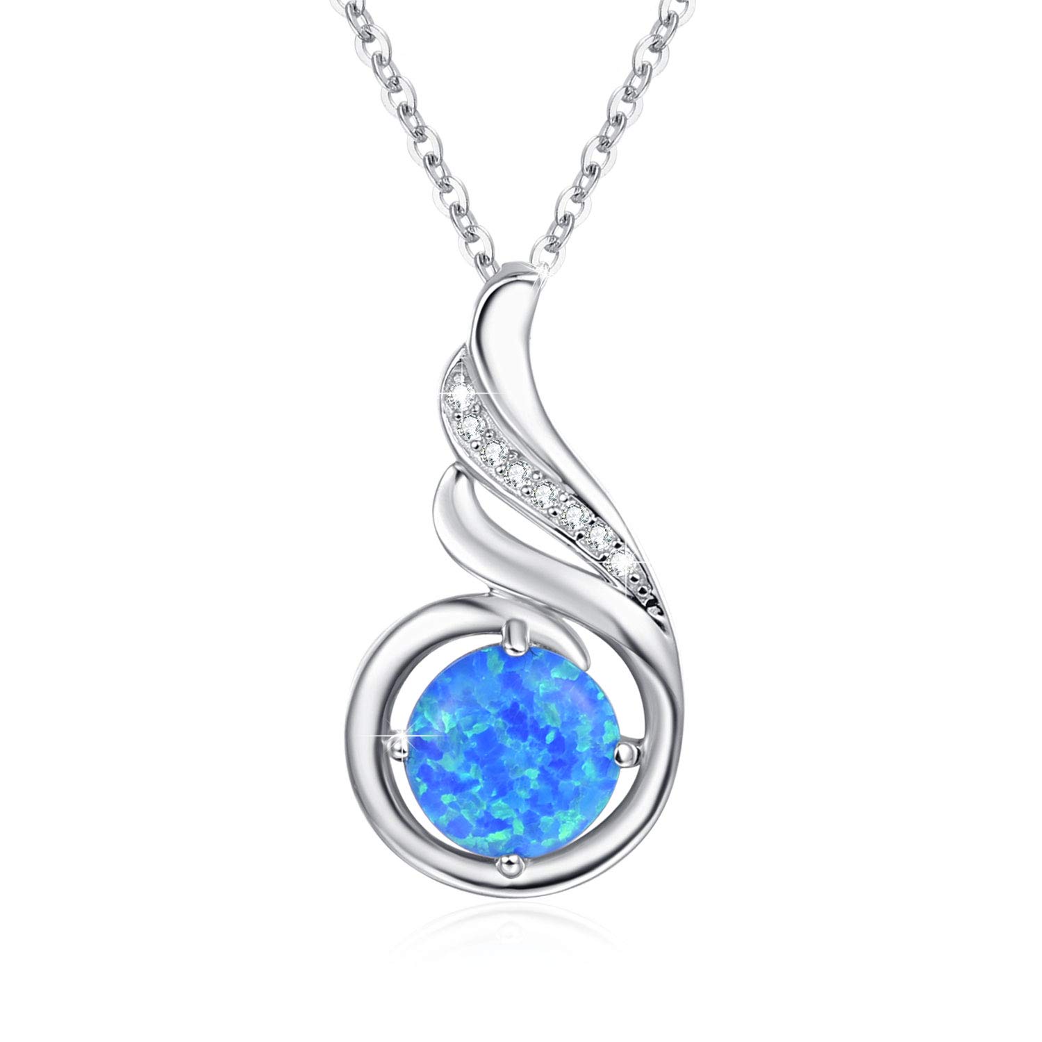 KINGWHYTE Sterling Silver Phoenix Pendant Necklace, Opal Birthstone Jewellery for Women, Birthday Gift for Her — image 1