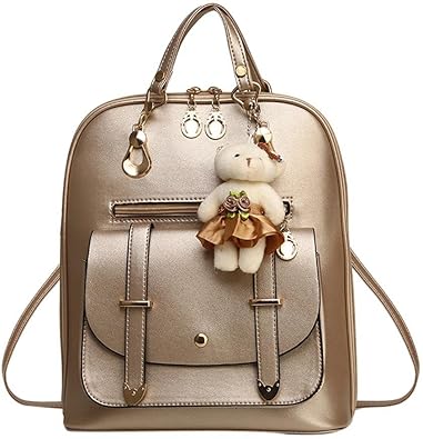 Amazon Wiixiong ファッション8色女性学生プレッピースタイルかわいいクマペンダントブックバッグバックパック ゴールド Wiixiong レディース