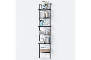 ODK 6-Tier Ladder Shelf, Book Shelf with Metal Frame, Bookcase for Living Room, Home Office, Kitchen & Bedroom, Space Saving Freestanding Organizer Rack, Black (10" D x 24" W x 87" H)