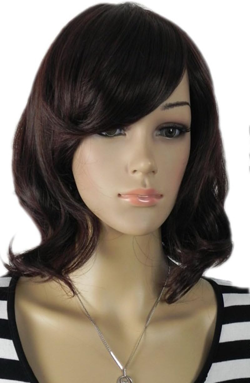 Paixpays Shoulder Wavy Waves Straight Ramp Bangs Black Synthetic cosplay wig