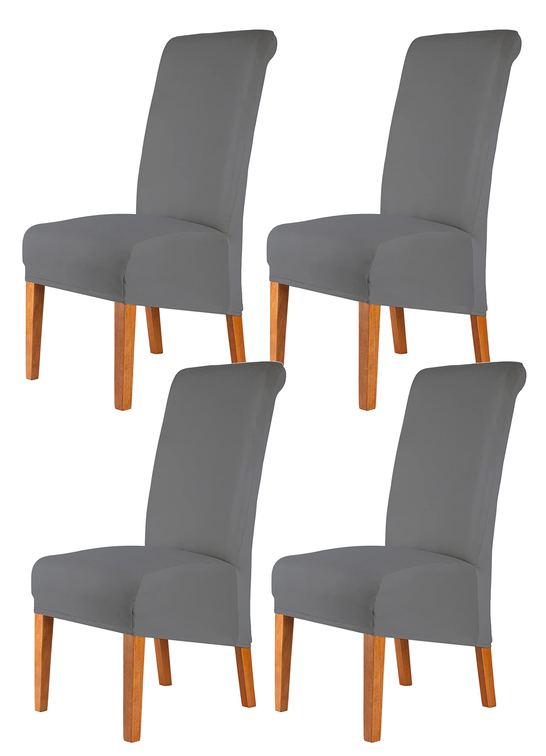 CMAKER High Back Chair Covers Stretch Spandex Fabric Chair Slipcover Seat Cover for Home Washable Removable Parsons Chair Protector Dining Room Kitchen Hotel,Set of 4,Gray