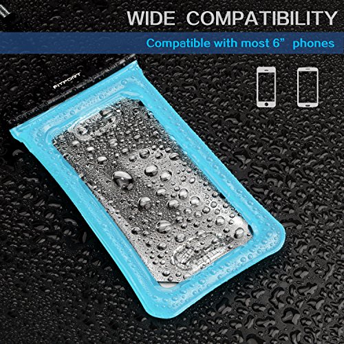 Floating Waterproof Case Phone Pouch - FITFORT Touch ID Fingerprints Available TPU Clear Dry Bag for iPhone X 8 7 Plus Samsung Galaxy Google Pixel HTC LG Sony (2-Pack)-Blue&Crystal