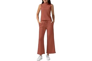 Casly Lamiit Women's Summer 2 Piece Outfits Mock Neck Tank Top Cropped Wide Leg Pants Lounge Sets 2024 Fashion Tracksuit