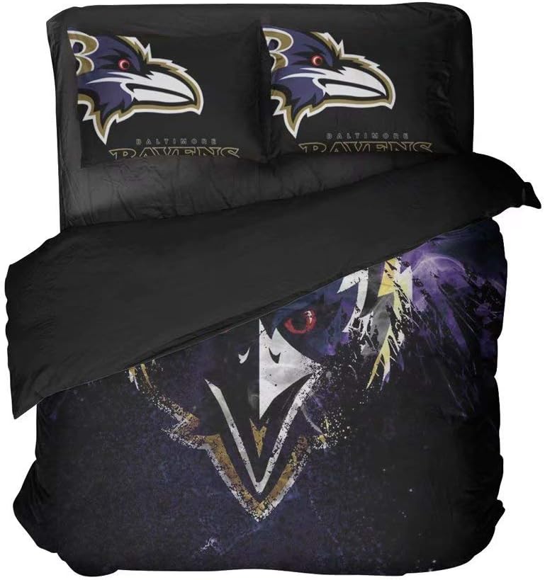 lordream Football Bedspread Baltimore City Sports Bed Flat Sheet Set Cool Animal Pattern Quilt Coverlets(King 3pcs)