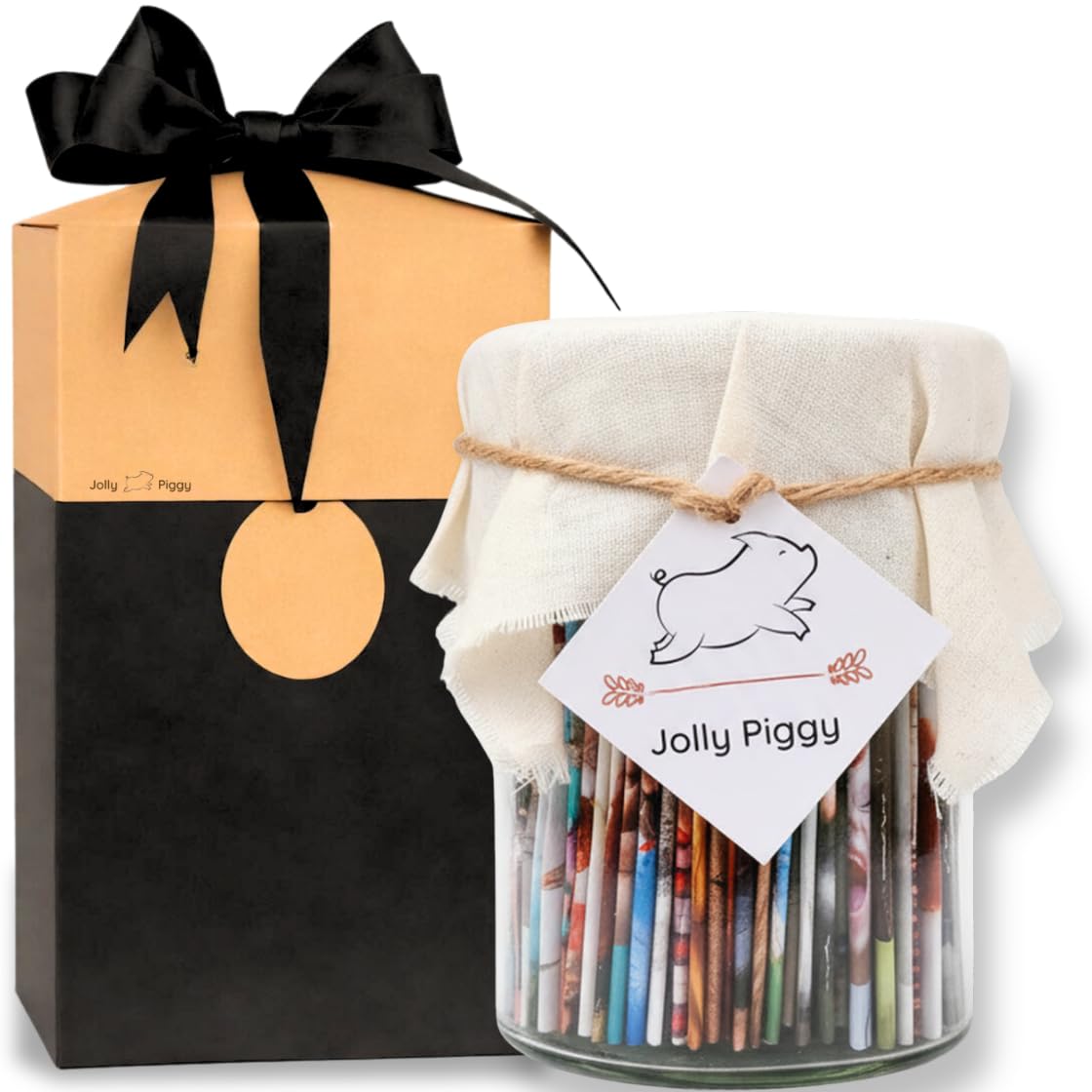 Jolly Piggy 60 Days Mindfulness Gift Set, Jar with Daily Mindfulness Meditation Cards & Gift Box & Bonus Inspirational Ebook, Great Secret Santa Gift & Stocking Filler