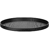 Round Solid Wood Serving Tray Extra Large Tea Coffee Snack Food Meals Serving Plate Non-Slip Kitchen Party Bar Server Ottoman Tray Breakfast Tray with Raised Edges (15inch/37.5cm) Black