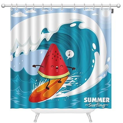 Amazon Com Mugod Summer Surfing Shower Curtain Decor Watermelon