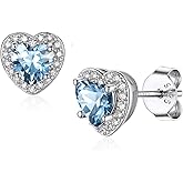 Silvora Birthstone Earrings for Women, 925 Sterling Silver Heart Stud, Small Heart Earrings Birthstone Jewelry