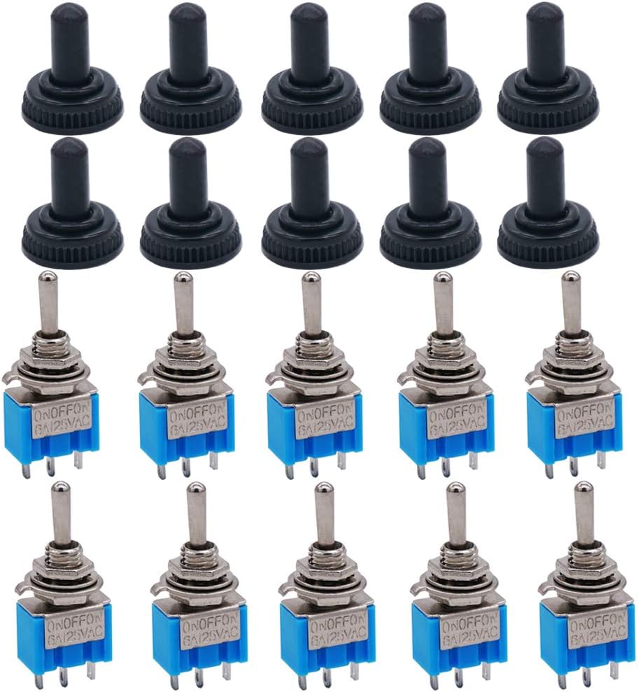Taiss/10pcs MTS-103-MZ ON/OFF/ON Mini Miniature Toggle Switch Car Dash Dashboard 3 position SPDT 3Pin + 10pcs Waterproof Cap