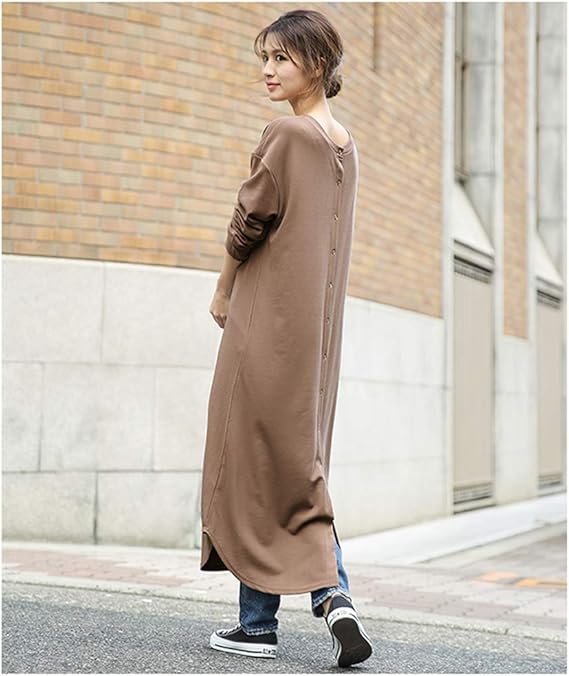 Amazon Co Jp Ailiti ロングワンピース レディース カーディガンワンピース 前後2way マキシワンピ カジュアル ゆったり ブラワン 服 ファッション小物