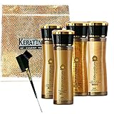 Keratin Cure 0% Formaldehyde Bio-Brazilian Hair Treatment Gold & Honey 160 ml / 5.41 oz 6 Pieces Kit Contains Argan Oil, SAFE FOR KIDS.