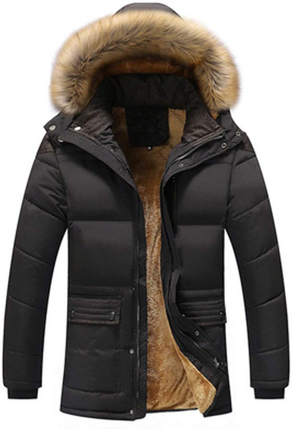 Winter Men Jacket Casual Mens Faux Fur Collar Cotton Thermal Parkas Fleece Windbreaker