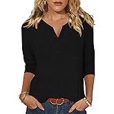 EADINVE Womens V Neck 3/4 Sleeve T-Shirts Solid Color Casual Basic Tops Summer 2024 Tees Blouses Loose Fit Pullover 2024