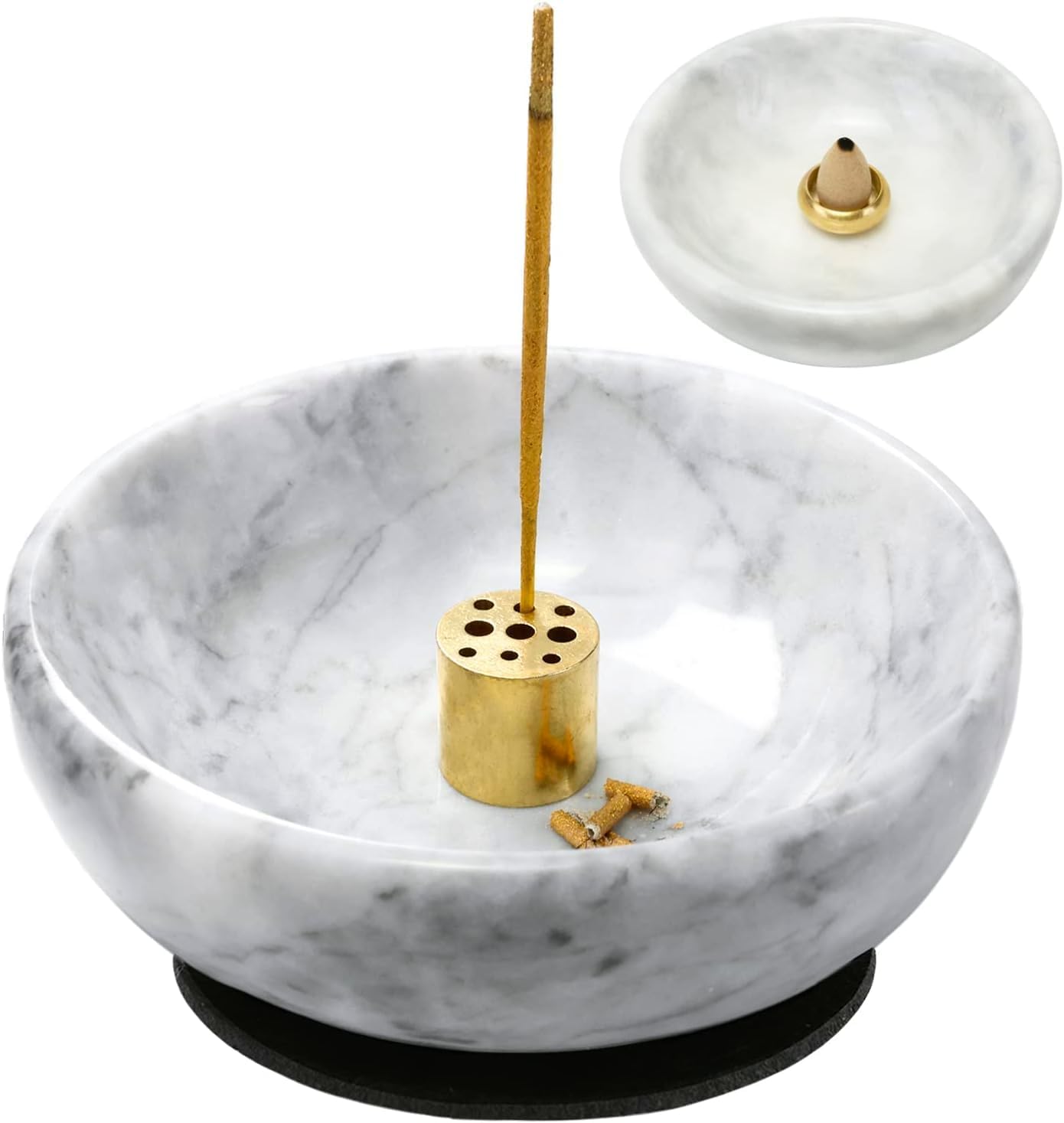 Natural Marble Palo Santo Holder, Handmade Stick Incense Burner Ideal for Smudging, Decoration. Easily Grab All Incense Ash (White A)