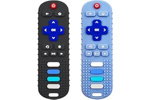 ERSIHUA 2-Pack Silicone Baby Teething Toys, TV Remote Teethers for 6-12-18 Months Infant, Fire Remote Shape Toddlers Silicone Teethers for Boys and Girls Sensory Toy(Black+Blue)
