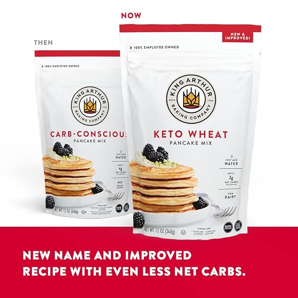 KING ARTHUR KETO WHEAT PANCAKE MIX: LOW CARB, HIGH PROTEIN BREAKFAST SOLUTION – JUST ADD WATER FOR FLUFFY PANCAKES OR WAFFLES – NON-GMO, KOSHER CERTIFIED, 12 OZ POUCH