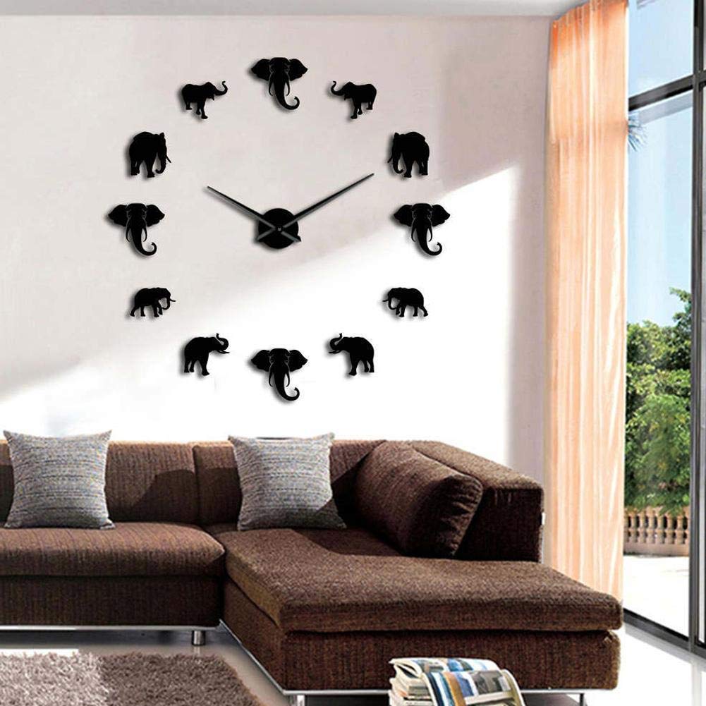 Wall Clock, Unique Elephant Animal Shape Wall Clock DIY Acrylic Mirror Hanging Clock Craft Business Gift Home Decoration