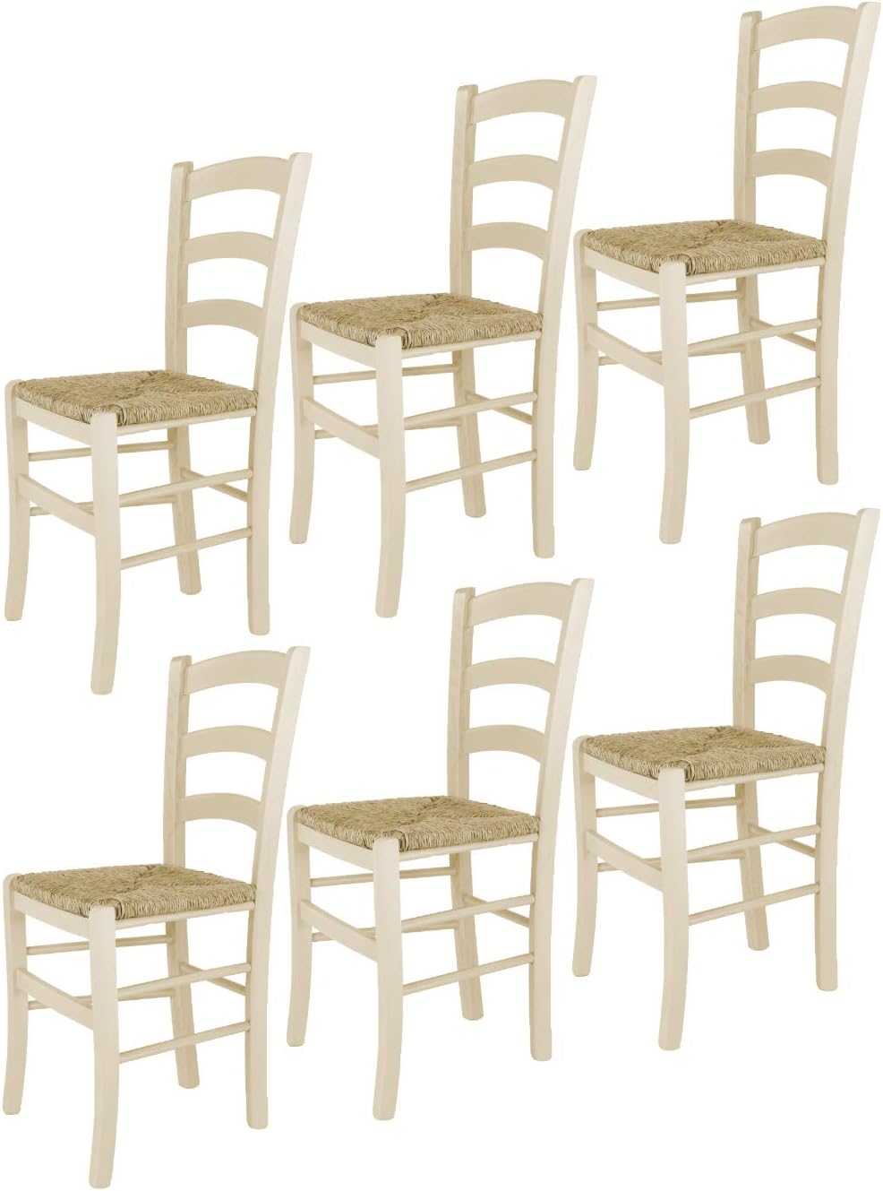 Tommychairs chairs of design - Set of 6 classic chairs VENEZIA suitable for Kitchen, bar and Living Room, structure in wood colour hazel aniline and seat in straw