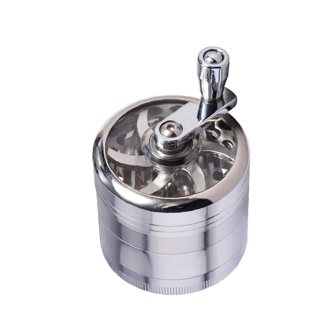 jieerrui Metal Smoke Grinder Handle Herb Grinder Spice Miller with 4-Layer Design Grinding Tools Silver