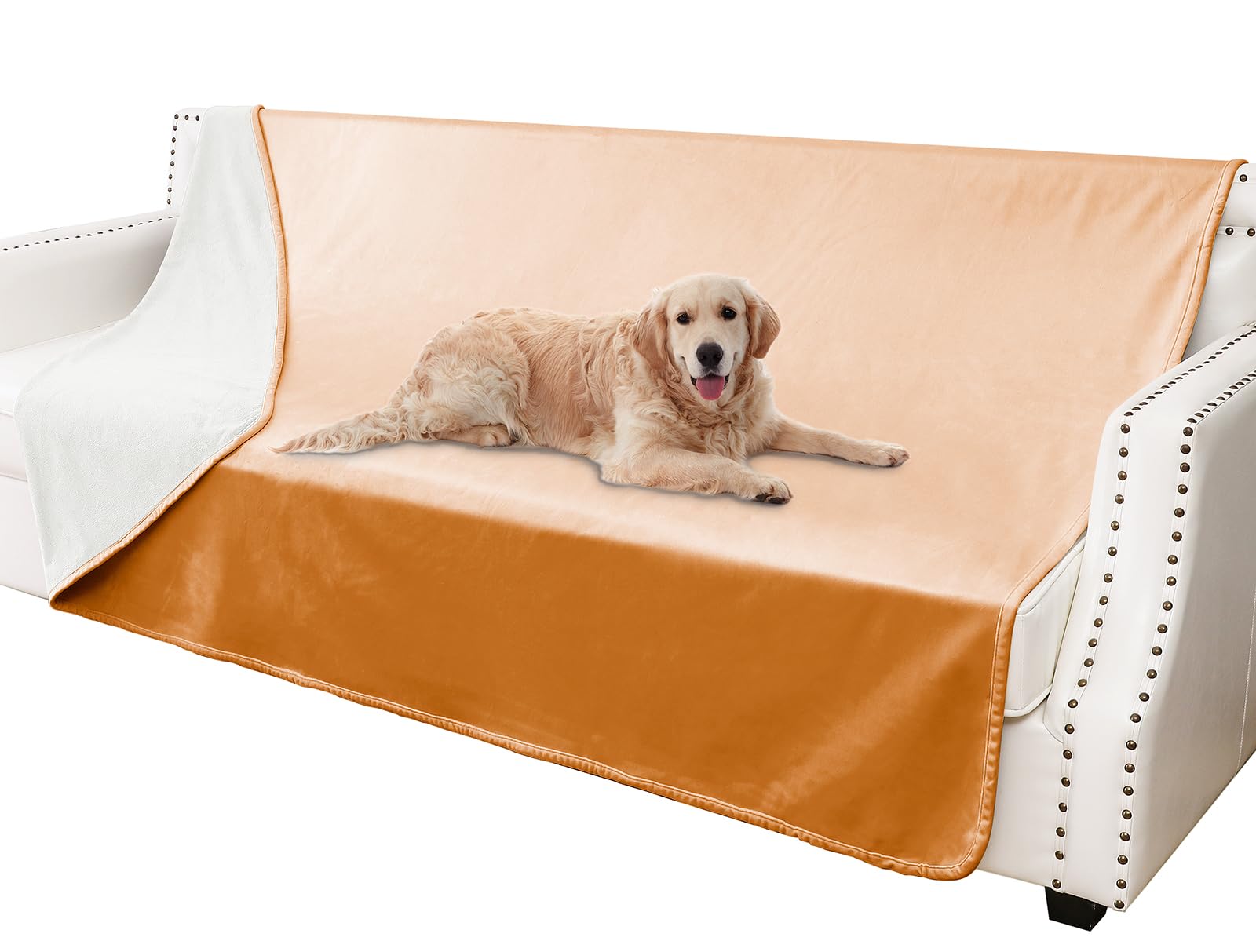 Photo 1 of Tuffeel Waterproof Dog Blankets, Washable Pee Proof Pet Blanket for Couch, Soft Reversible Puppy Throw Furniture Protector Cover for Bed Sofa-68"x82",Orange+Cream