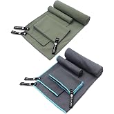 Eunzel 2 Set Quick Dry Camping Towel, Microfiber Travel Towel Super Absorbent Fast Drying Towel for Camping, Beach, Gym, Backpacking &amp; Swimming(Two 3-Piece Towel Sets, Army Green/Grey)