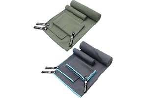 Eunzel 2 Set Quick Dry Camping Towel, Microfiber Travel Towel Super Absorbent Fast Drying Towel for Camping, Beach, Gym, Backpacking & Swimming(Two 3-Piece Towel Sets, Army Green/Grey)