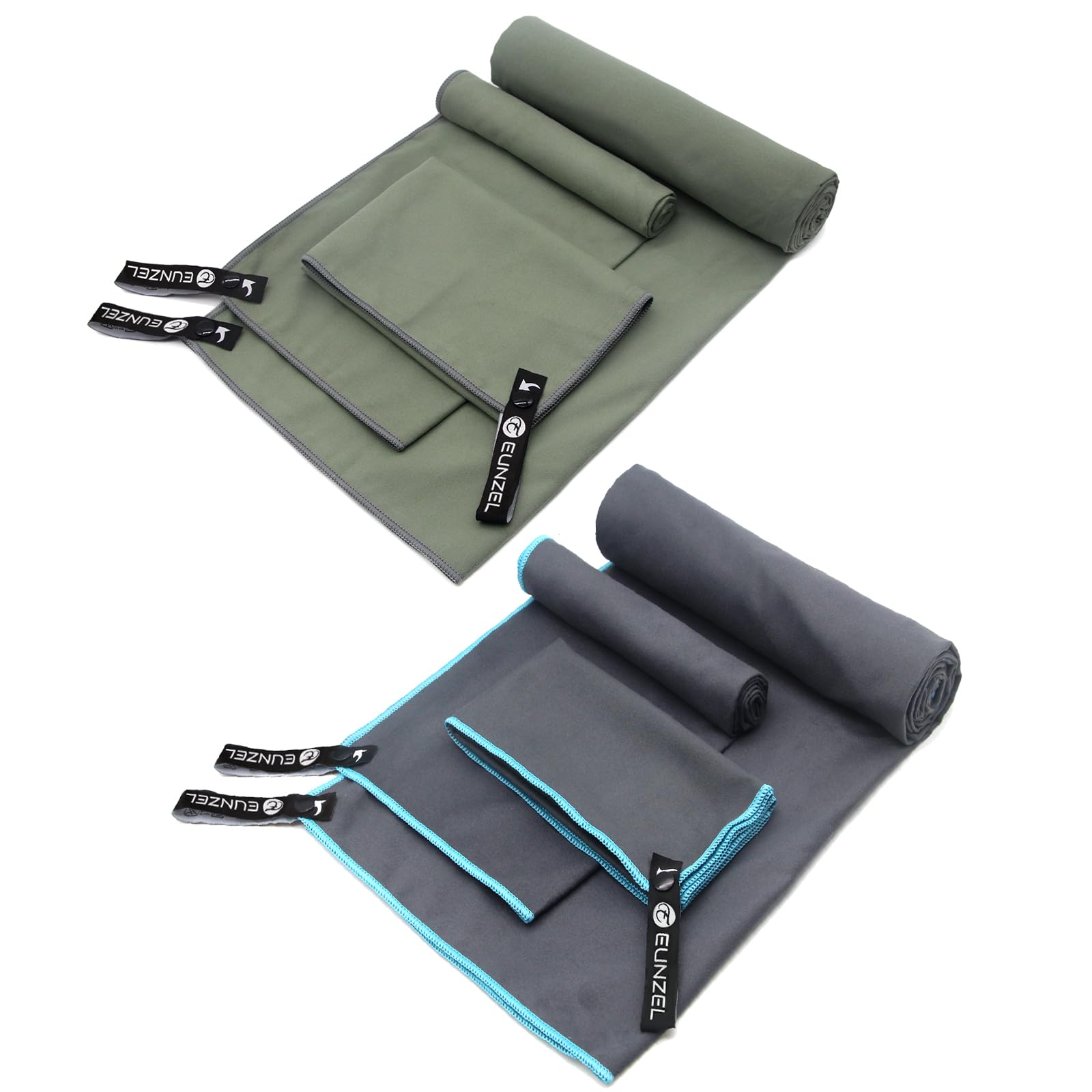 Photo 1 of Eunzel 2 Set Quick Dry Camping Towel, Microfiber Travel Towel Super Absorbent Fast Drying Towel for Camping, Beach, Gym, Backpacking & Swimming(Two 3-Piece Towel Sets, Army Green/Grey)