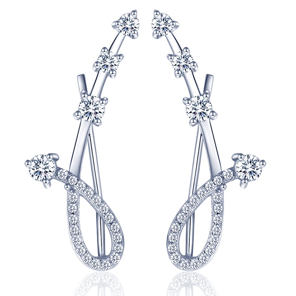 Yumilok Ear Cuffs Hoop Climber S925 Sterling Silver Earrings Hypoallergenic Earring with 4 Cubic Zirconia — image 1