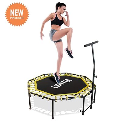 LENTIA 50" Foldable Silent Fitness Portable Trampoline with Adjustable Handrail for Adults Kids Body Fitness Training Indoor Outdoor Workout