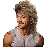 Sabosi Mullet Wig Blonde 80s Men Wig,Punk Rocker Hair Party Daily Halloween Costumes Long Wigs