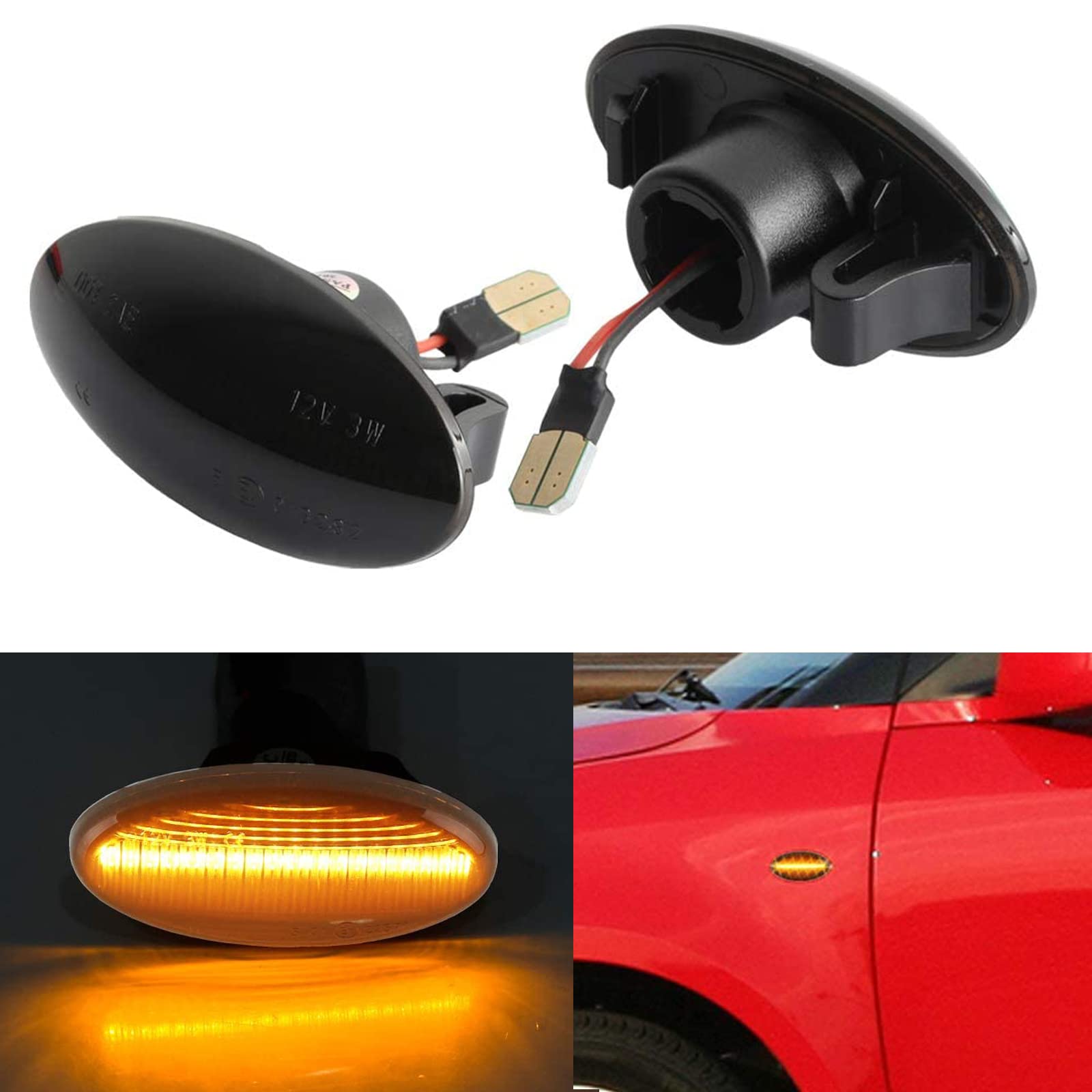 OZ-LAMPE 2Pcs LED Indicator Lights for Suzuk-i Swift 2005-2013 Alto 2009-2013 SX4 2006-2008, Swift Side Marker, Alto Side Marker Repeater, Black Smoked Lens Turn Signal Lights
