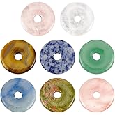 BENECREAT 8Pcs Donut Natural Stone Pendants Gemstone Donut Charms Flat Round Stone Beads Pendants (Hole: 6mm/0.2inches) for Jewelry Making DIY Necklace Accessory Gift Party