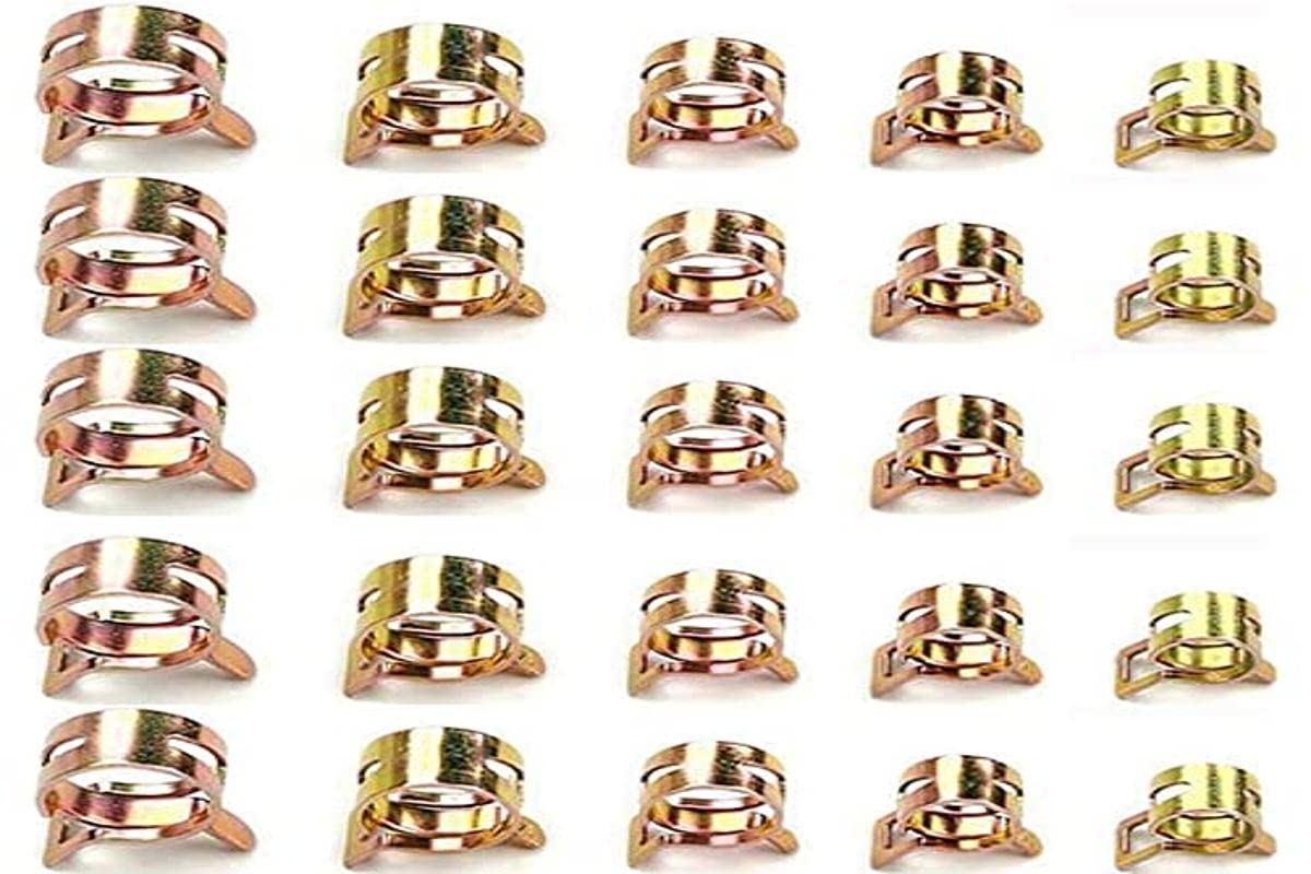 50 PCS 5 Size Hose Clips Spring Hose Clamps Mini Fuel Line Pipe Clips 5mm 6mm 7mm 8mm 9mm, Golden, (49)