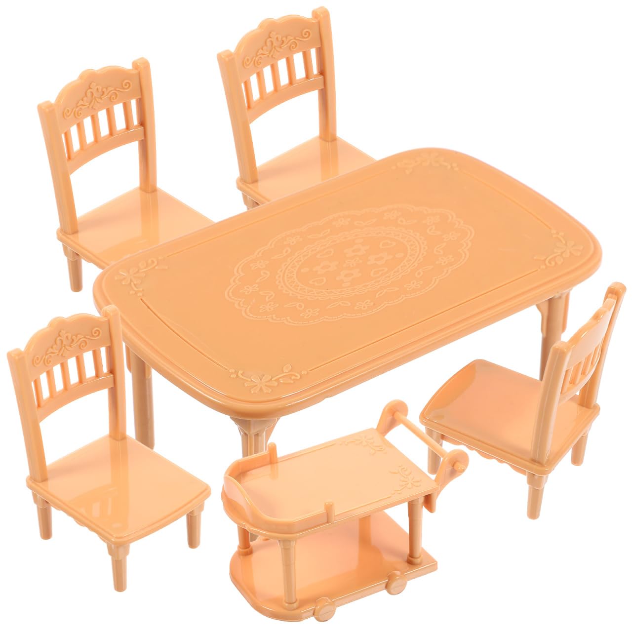 BESTonZON Dollhouse Miniature Dining Table Chair Set 1 12 Scale Realistic Furniture with Dining Trolley for Doll House Accessories