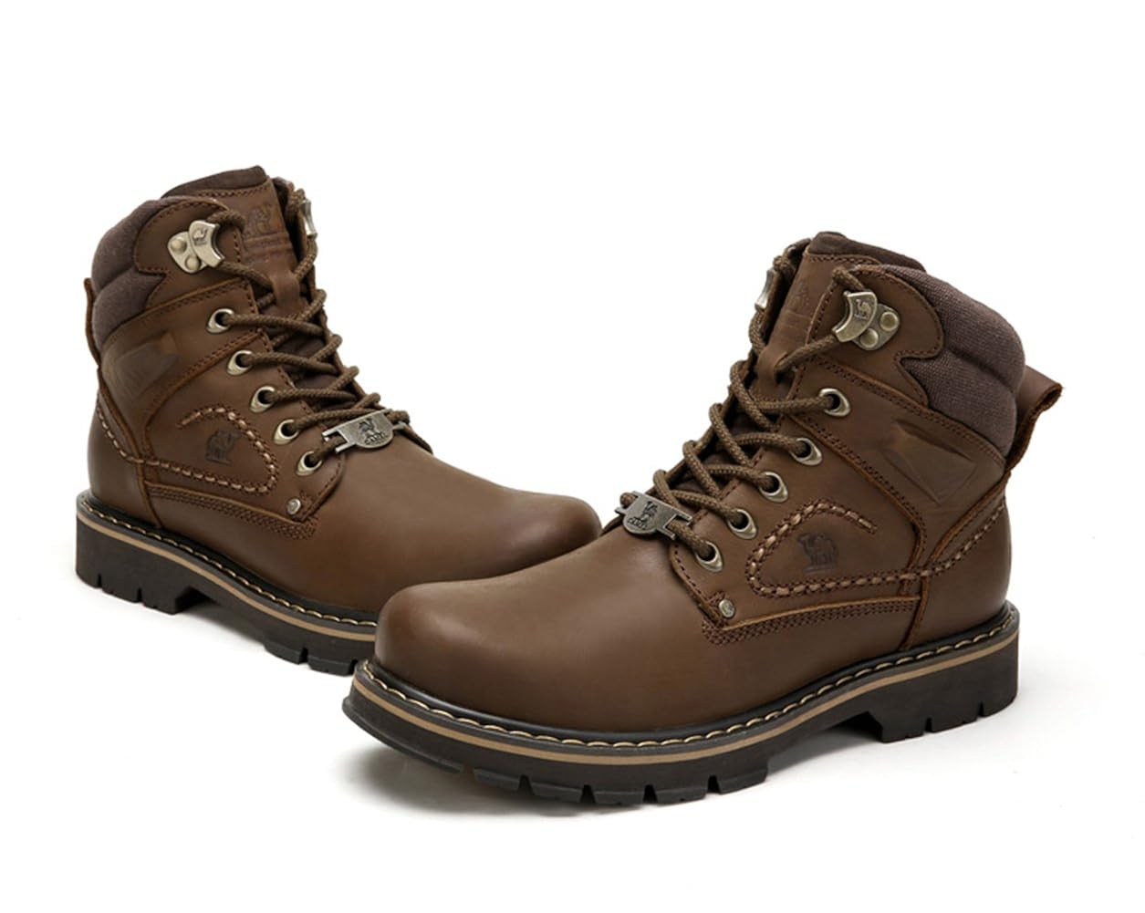 Camel Mens Work Boots Round Toe Leather