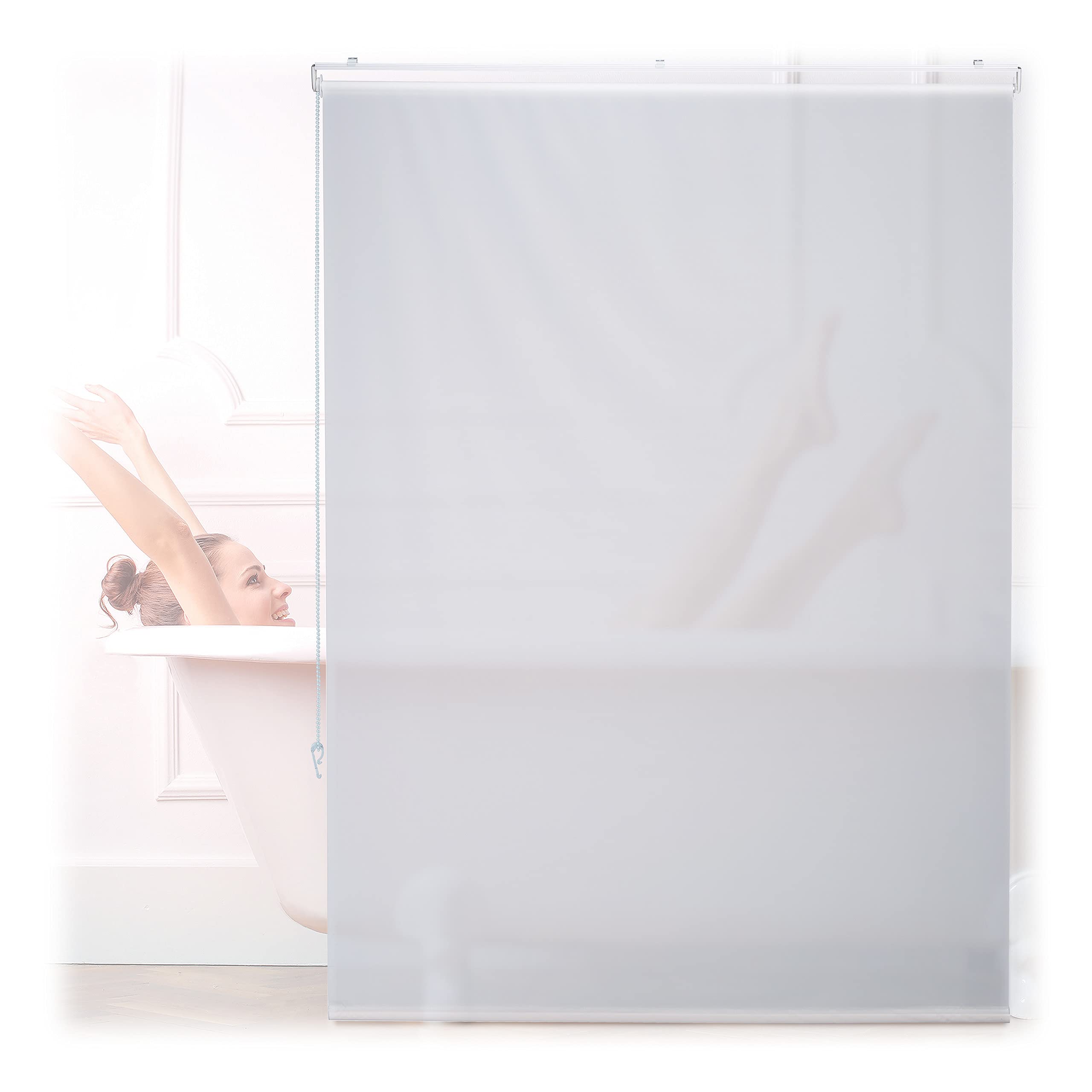 Relaxdays Bathroom Roller Blind, for Shower & Bathtub, Water Repellent, Quick Drying, Ceiling & Window, 120x240cm, White