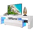 MTFY Modern White LED TV Stand with 16 Colors Light, High-Gloss Entertainment Center TV Stand for 70 inch TVs, Media Storage Console Cabinet with Storage Drawers for Living Room,Bedroom