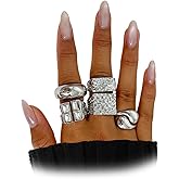 Quivox 5Pcs Gold Square Knuckle Rings for Women,Chunky Rhinestone Hammered Stackable Rings,Thick Rings Set Vintage Jewelry