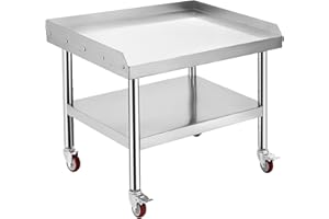 MOVECOM Equipment Grill Stand Table | Stainless Steel 24"x28"x24" | 1000 lbs Top Shelf, 220 lbs Bottom Shelf | Adjustable Legs with 2" Edge Baffle | Ideal for Commercial Kitchens, Hotels, and Homes