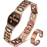 Cigmag Copper Bracelet for Men Double Row Ultra Strength Magnets Pure Copper Magnetic Bracelet & Ring with Adjustable Sizing Tool (Cross)