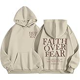 Wrenpies Faith Over Fear Hoodie for Women Christian Jesus Bible Verse Sweatshirt God Religious Inspirational Oversized Tops