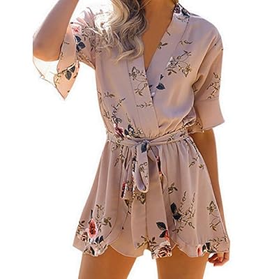 Women's Chiffon Print Jumpsuit with Belt Casual UK Ubuy