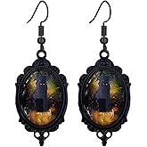 Dreuyet Gothic Black Cat Cameo Earrings for Women Vintage Crystal Glass Animal Earring Goth Punk Style Mystic Victorian Earrings Halloween Witch Earring Jewelry