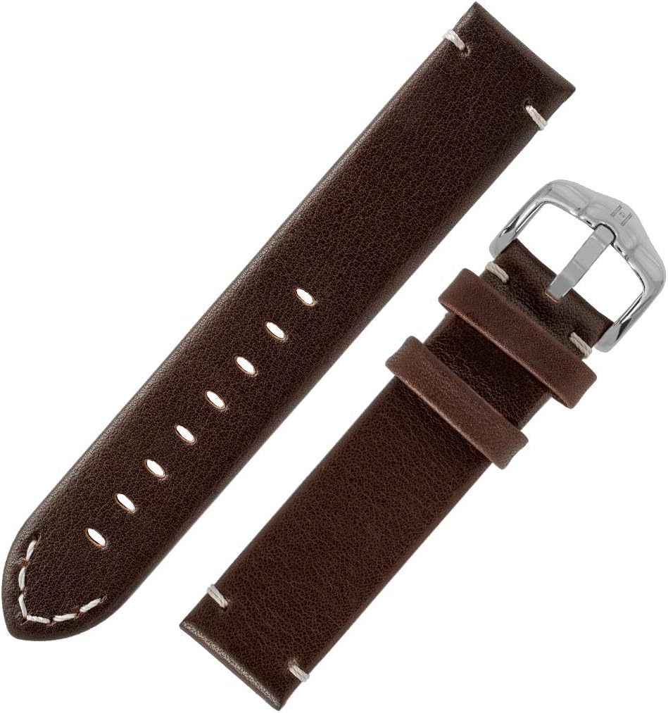 HirschRanger Retro Leather Parallel Watch Strap with Buckle in Brown
