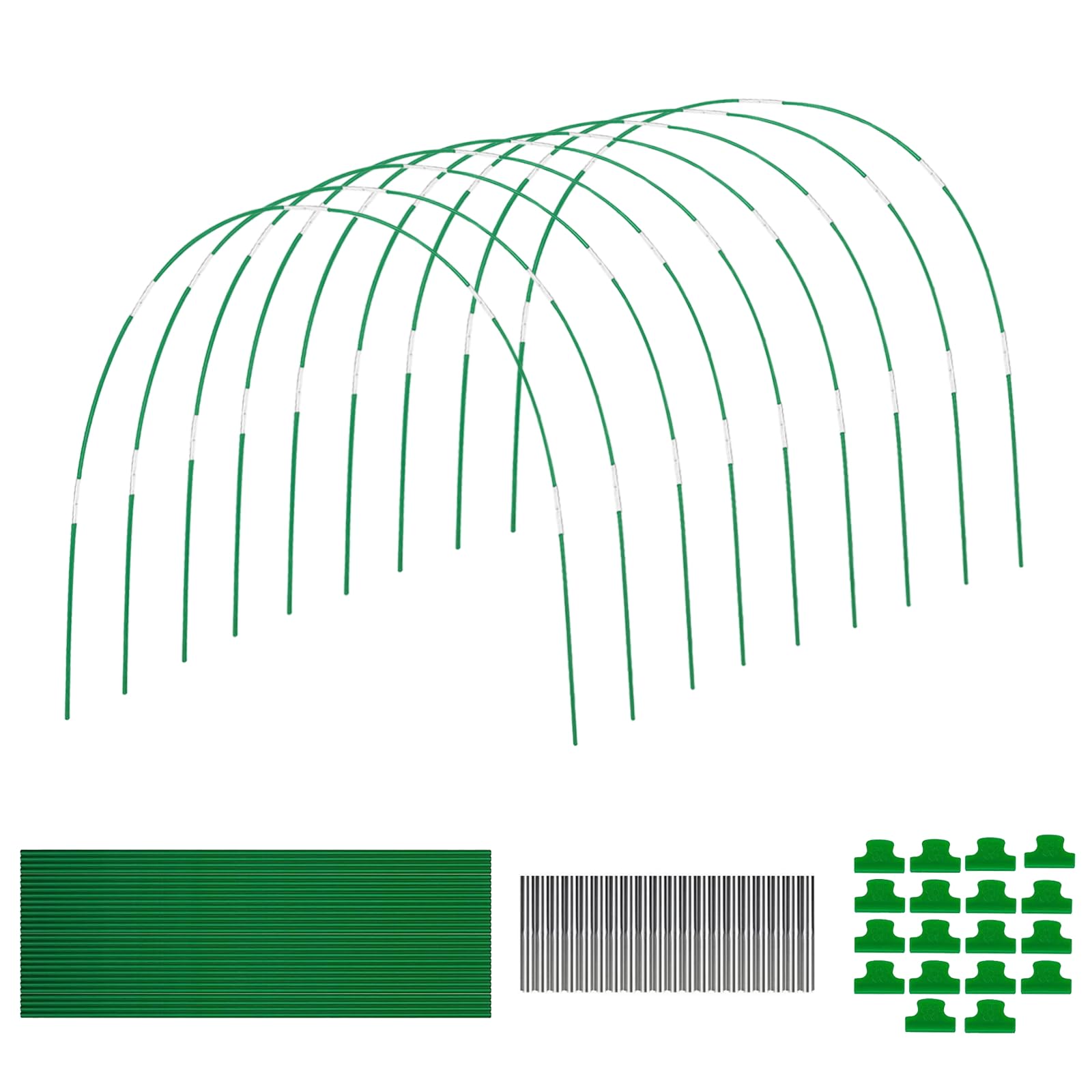 OdiuK Greenhouse Hoops for Raised Beds, 36pcs 17in Garden Hoops for Netting Tunnel Detachable Fiberglass Plant Hoops with 18 Netting Clips Support Hoops, Grow Tunnel Garden Hoops for Garden Netting
